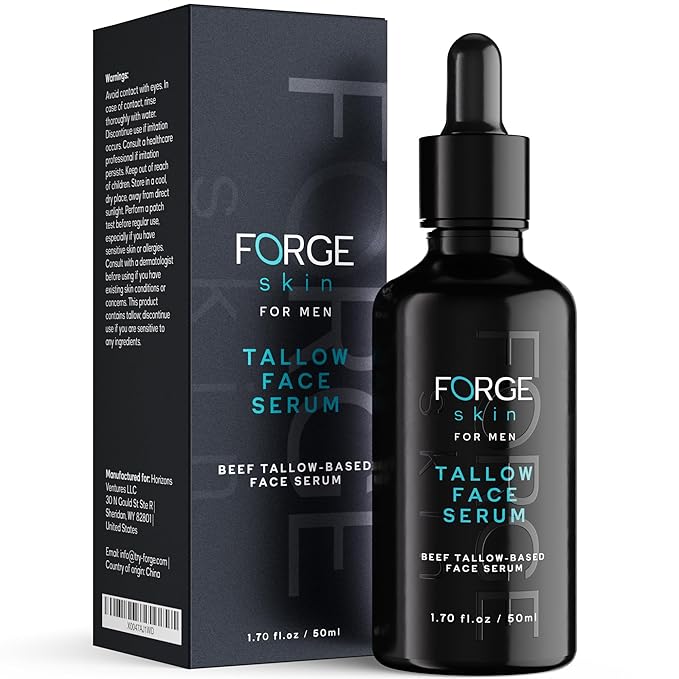 FORGE SKIN® Night Beef Tallow Serum for Men [TALLOW-BASED] - Facial Essence for Face Wrinkles with Essential Oils - Natural Green Tea Skincare for Radiance and Skin Hydration (1.7 OZ)