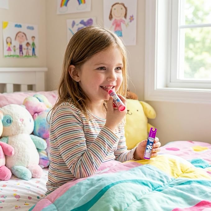 Townley Girl Hello Kitty and Friends 7 Pack Lip Balm with Keychain, Plant Based Lip Balm for Girls Kids