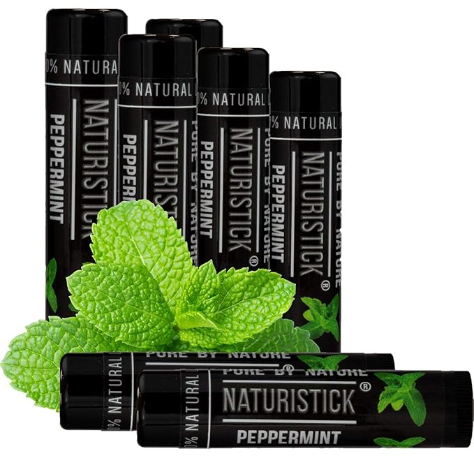 Naturistick Natural Beeswax Lip Balm 7-Pack | Peppermint – Black Tubes | Standard 0.15 oz Tubes