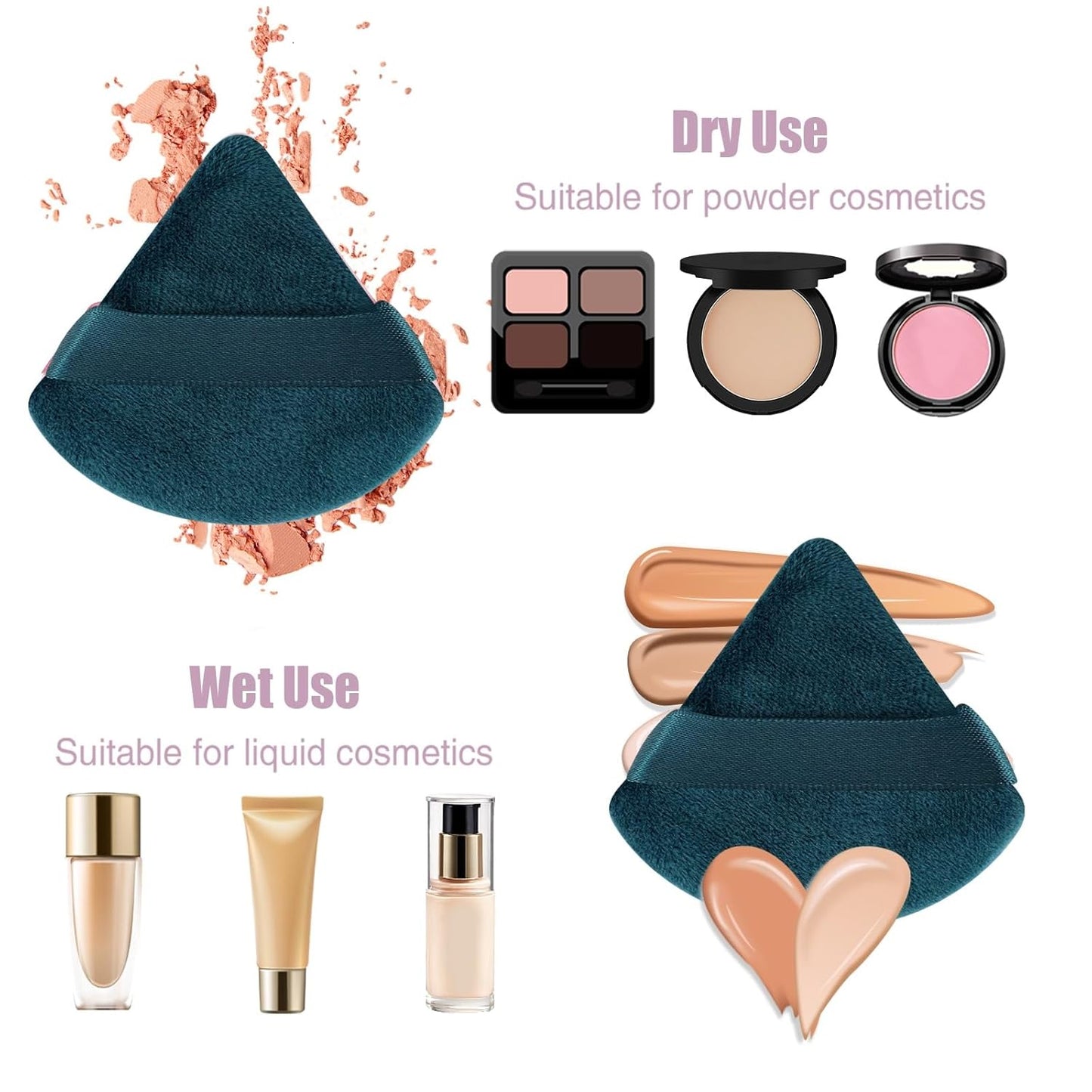 Pimoys 6 Pieces Powder Puff Face Soft Triangle Makeup Puff for Loose Powder Body Powder, Cosmetic Foundation Sponge Velour Setting Powder Puff(Peacock Blue)