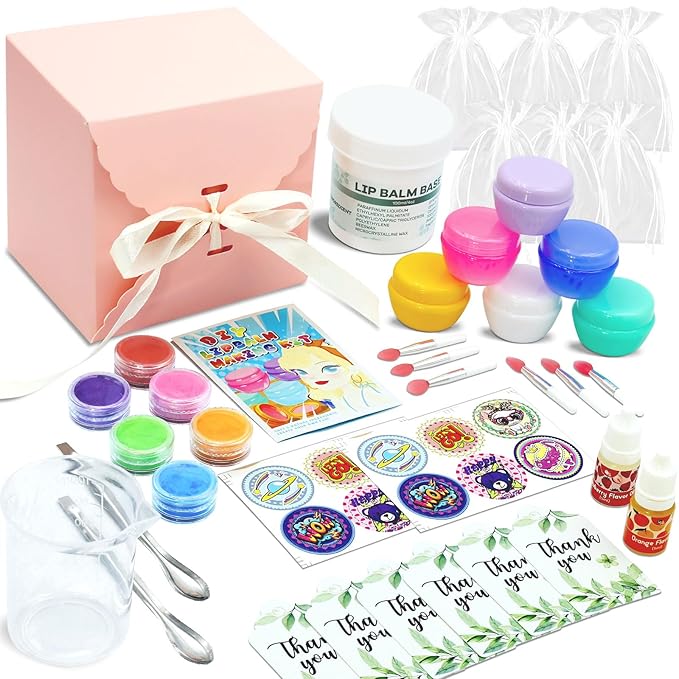 DIY Lip Balm Making Kit，Christmas Gift Idea for 8-12 Tweens & Teens,Gifts for Girls - Natural Lip Care Craft, Make Your Own Lip Balm with 2 Flavors,6 Color and Cute Stickers