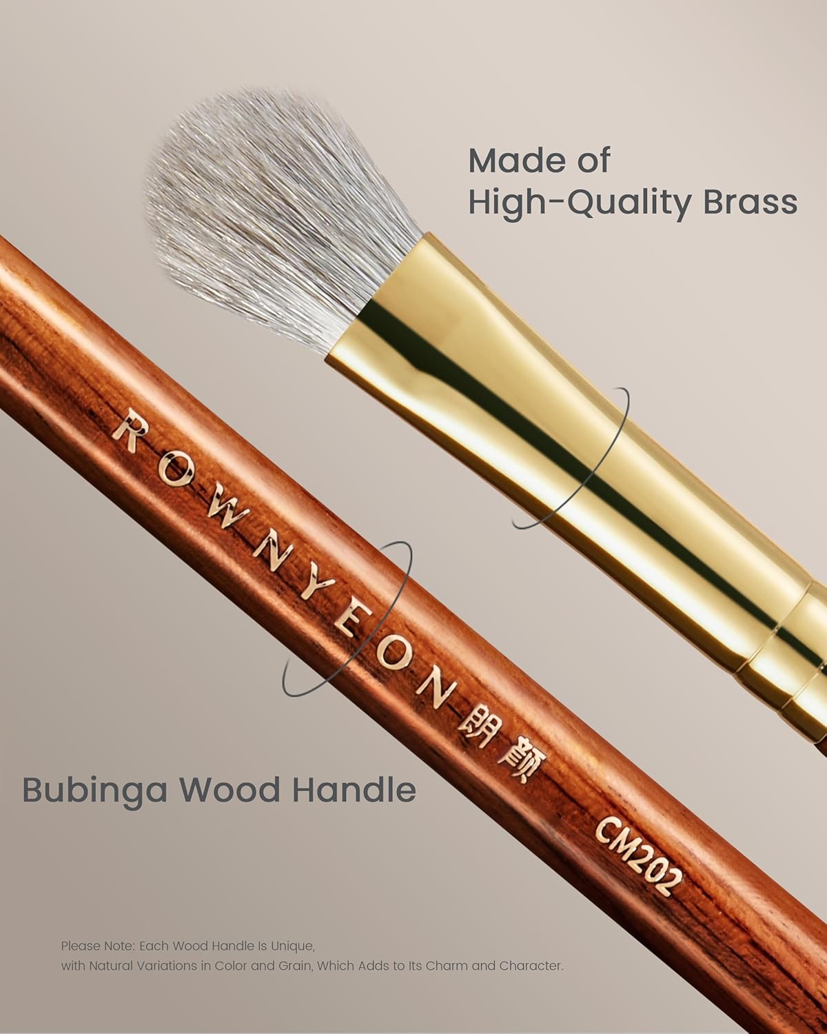 Desert Oak Series Precise Detail Shader - 7mm Arctic Fox & Goat Hair Brush for Lash Line & Outer V, Luxury Bubinga Handle (CM 204)