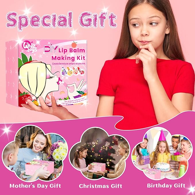 DIY Lip Balm Making Kit Teen Girl Gifts Trendy Stuff Make Your Own Lip Gloss Set with Natural Beeswax, Shea Butter,Sweet Almond Oil,24 PCS Lip Blam Containers