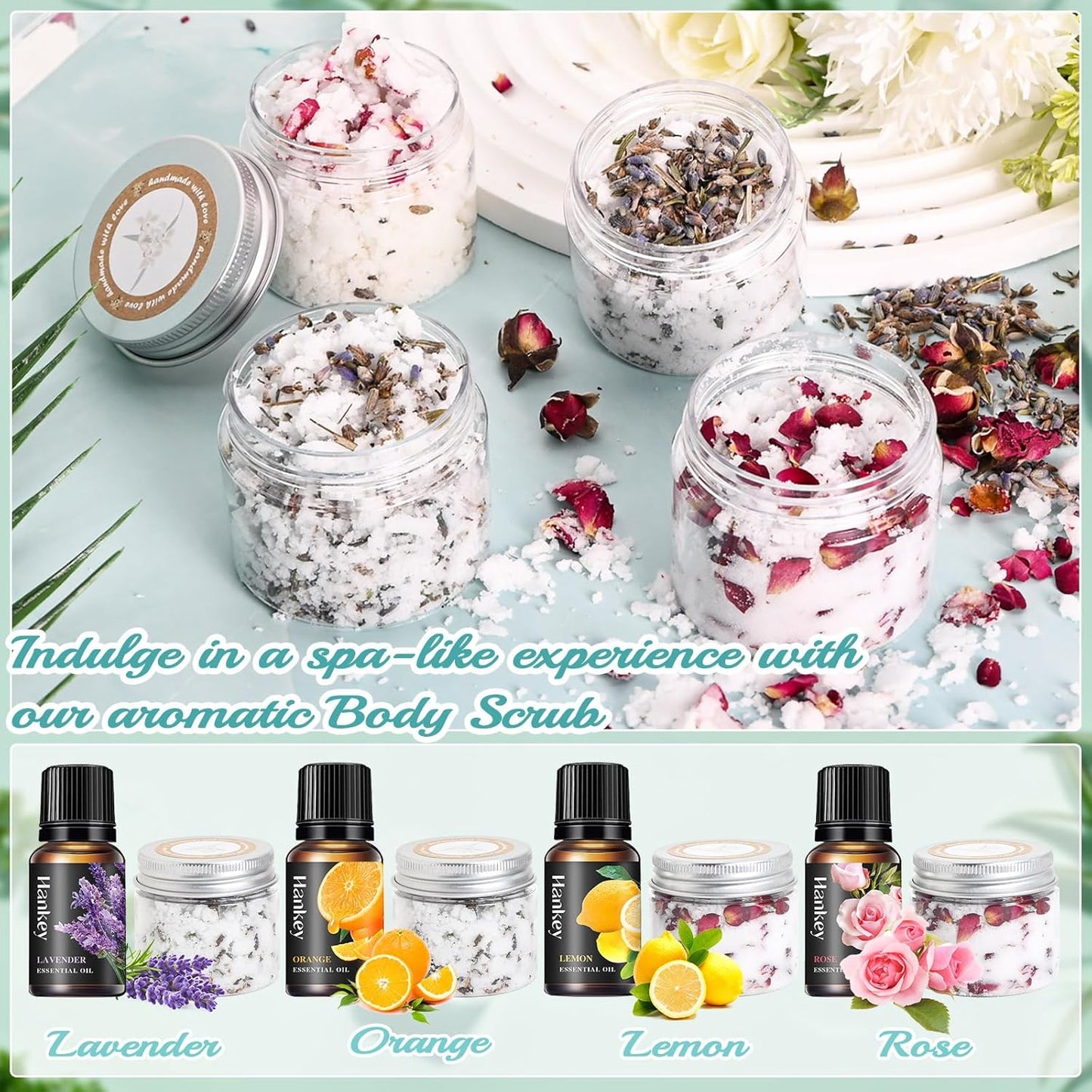 Body Scrub Making Kit- Make Your Own Salt Body Scrub with Almond Oil, Essential Oils, Moisturizing and Exfoliating Dry Skin, Hand, Foot, DIY Organic Body Scrubs Gifts For Women & Men