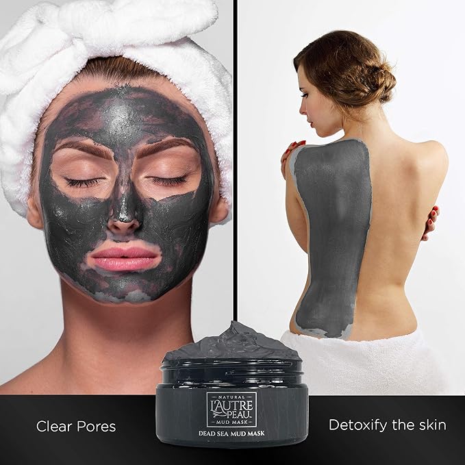 L’Autre Peau Dead Sea Mud Mask for Face & Body Facial Cleansing Clay Pore Reducer for Acne, Blackheads & Oily Skin. Natural Skincare for Women & Men Tighten Skin & Restore Healthy Complexion 10.1oz