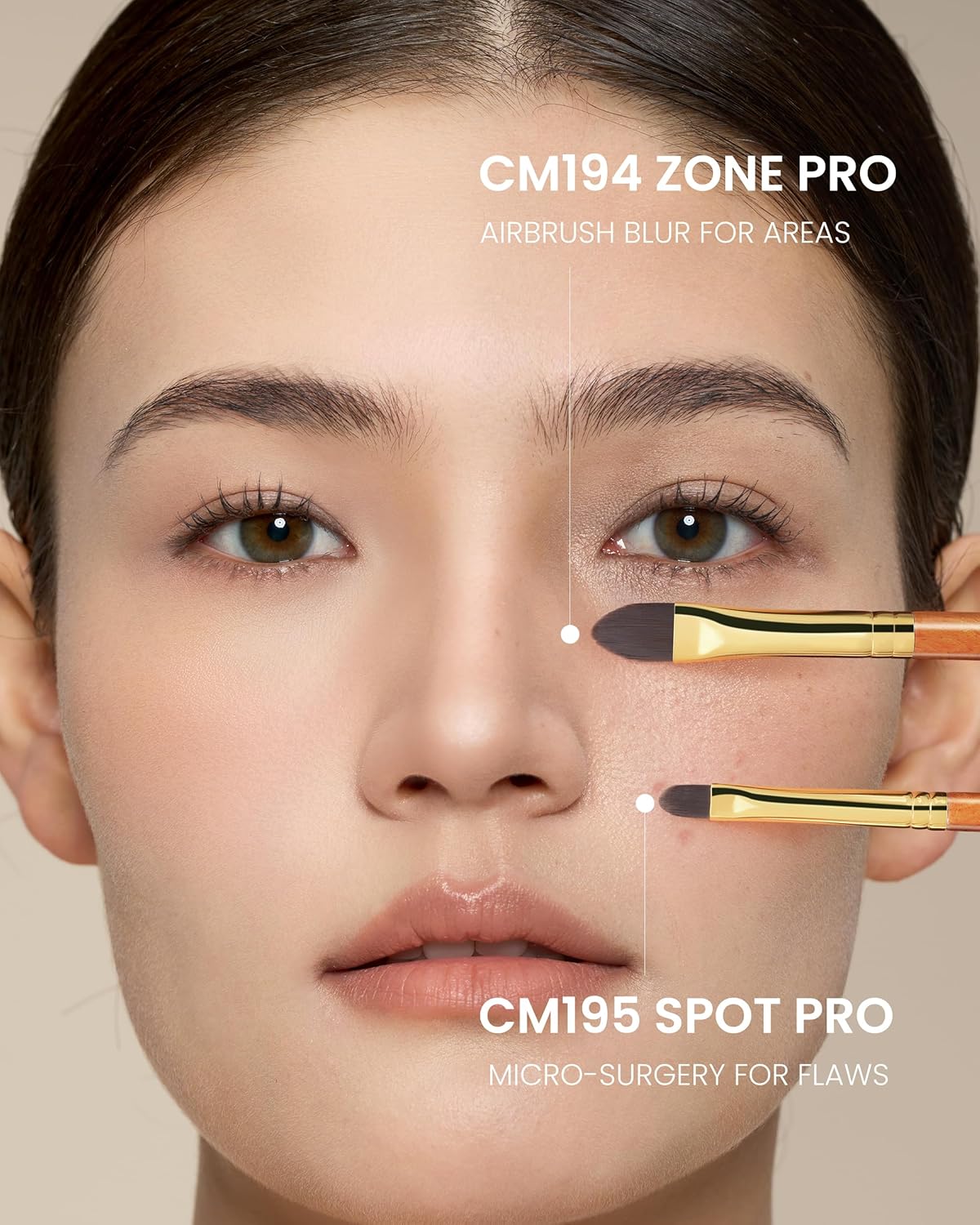 Desert Oak Series Liquid-Sculpt Pro Concealer Brush - Wide Teardrop Head for Under Eyes & Redness, Bubinga Wood, Brass Ferrule (CM 194)