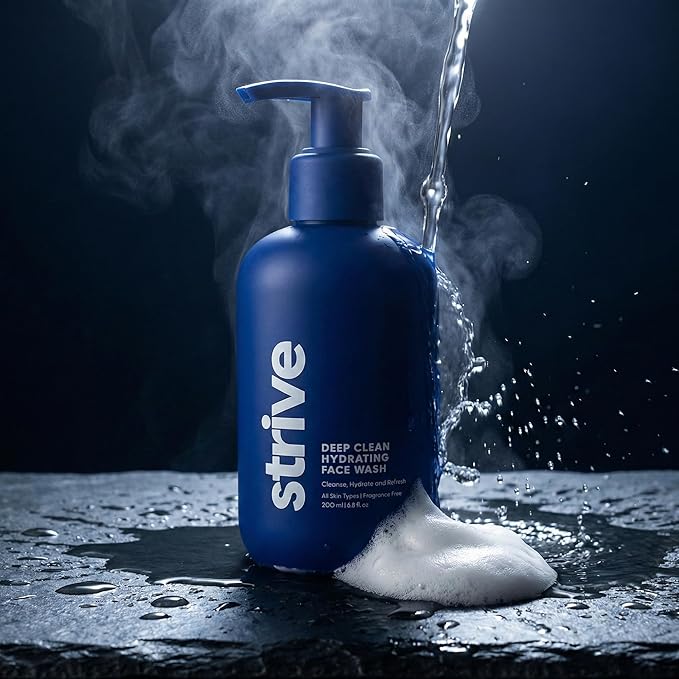 Strive Hydrating Men's Face Wash - Deep Cleans Pores, Exfoliates & Brightens - Refreshing Aloe Vera, Hyaluronic Acid & Niacinamide - Fragrance Free Men's Skincare - 200ml