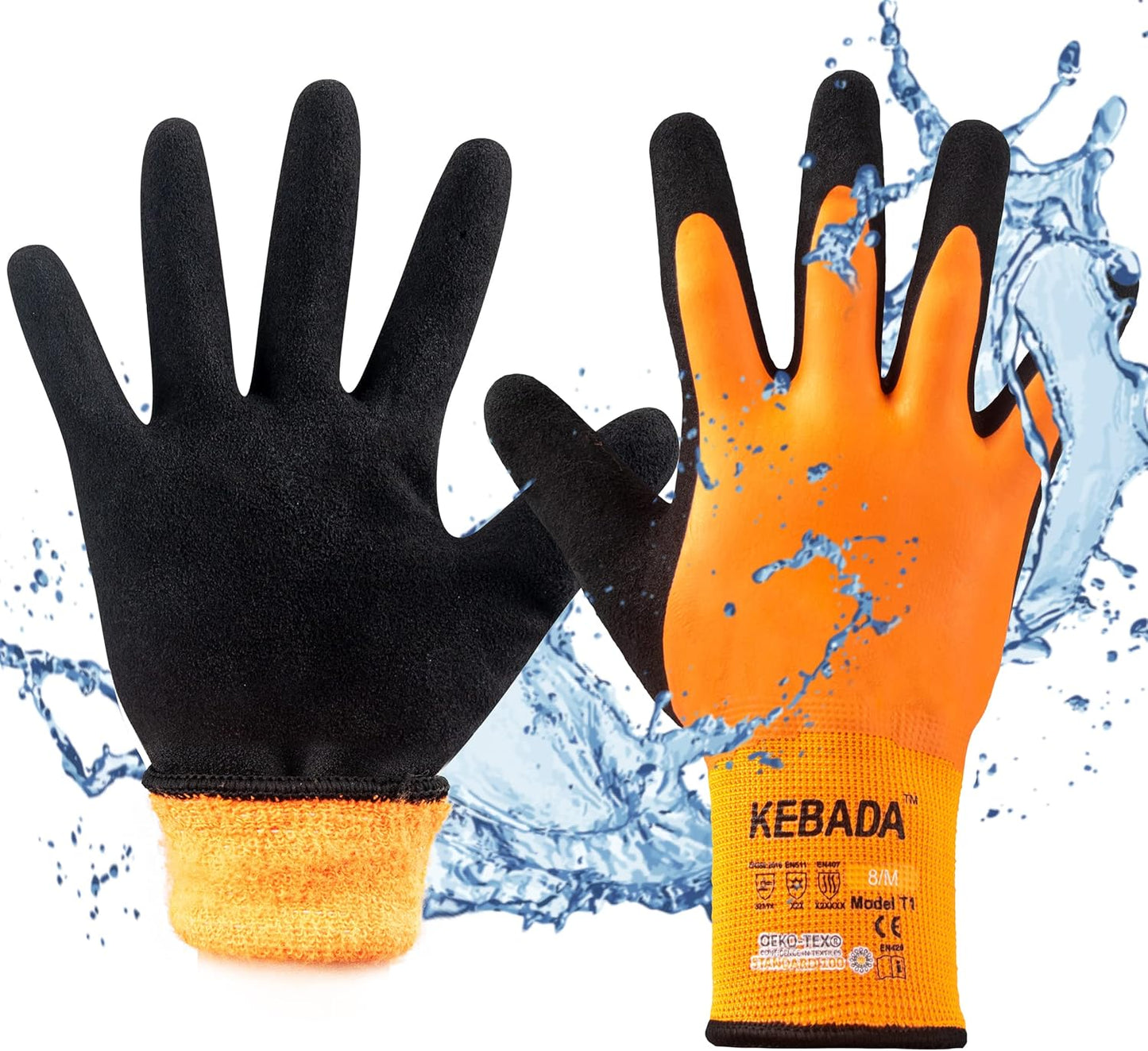 Kebada T1 Waterproof Winter Work Gloves for Men and Women,Insulated Work Gloves for Men Cold Weather,Warm Freezer Gloves XL