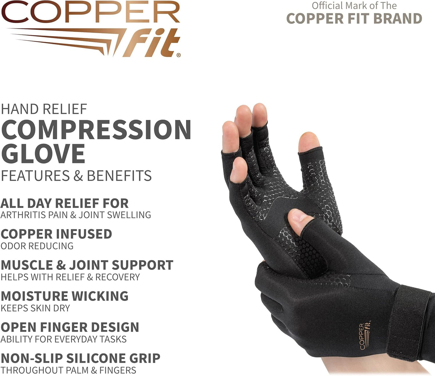Copper Fit Unisex Hand Relief Compression Gloves