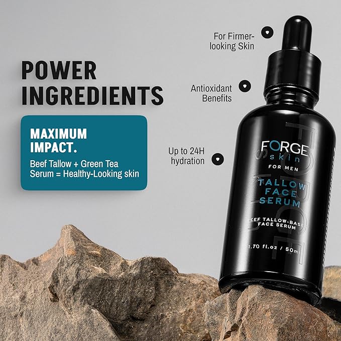 FORGE SKIN® Night Beef Tallow Serum for Men [TALLOW-BASED] - Facial Essence for Face Wrinkles with Essential Oils - Natural Green Tea Skincare for Radiance and Skin Hydration (1.7 OZ)