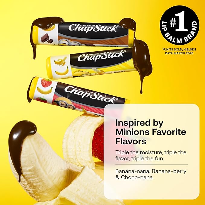 ChapStick Lip Balm, Minions Banana Variety Pack (12 Sticks), Party Favors for Kids, 0.15 Oz Ea