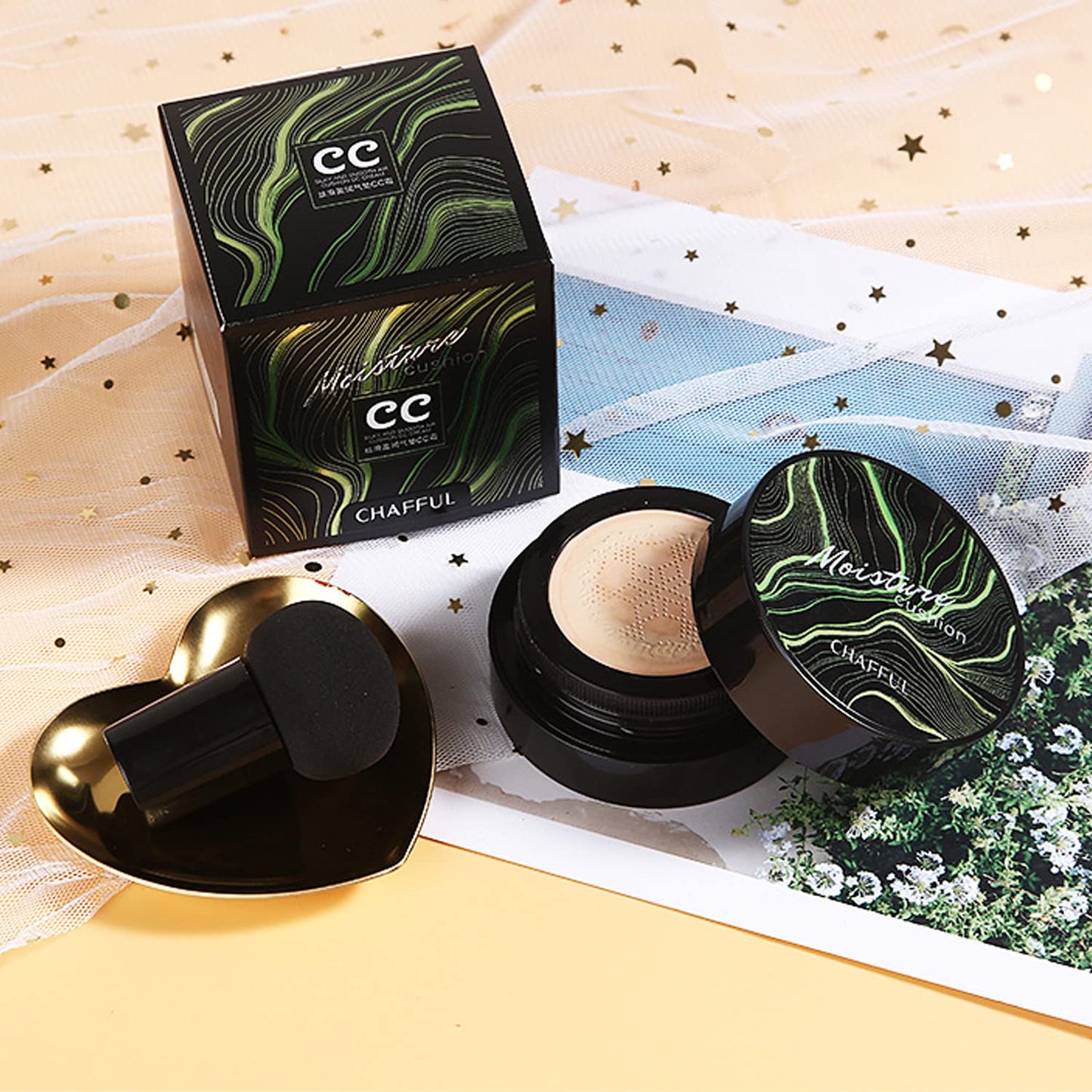 2 PCS Mushroom Head Air Cushion CC Cream Nature Foundation,Foundation Brush Powder Brush,Moisturizing Concealer, Bright Makeup Base Long Lasting with Mushroom Makeup Sponge(#05 Sand)