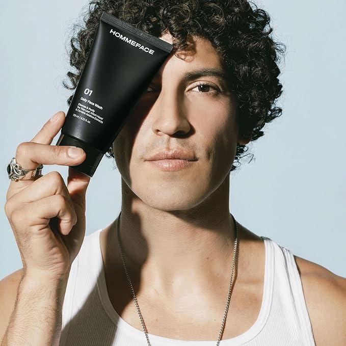 HommeFace Men’s Daily Face Wash - Gentle Facial Cleanser for Deep Cleansing & Purifying - Korean Skincare Technology with Collagen, Witch Hazel & Cica Extracts, 4.22 fl oz