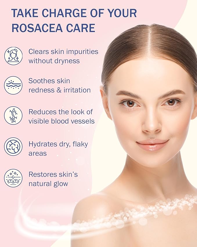Rosacea Treatment Skincare Face Wash for Women & Men - Gentle Face Cleanser Moisturizer Redness Reducing Skin Care with Aloe Vera, Hyaluronic Acid & Fruit Extracts, Made in USA (8 fl. oz)