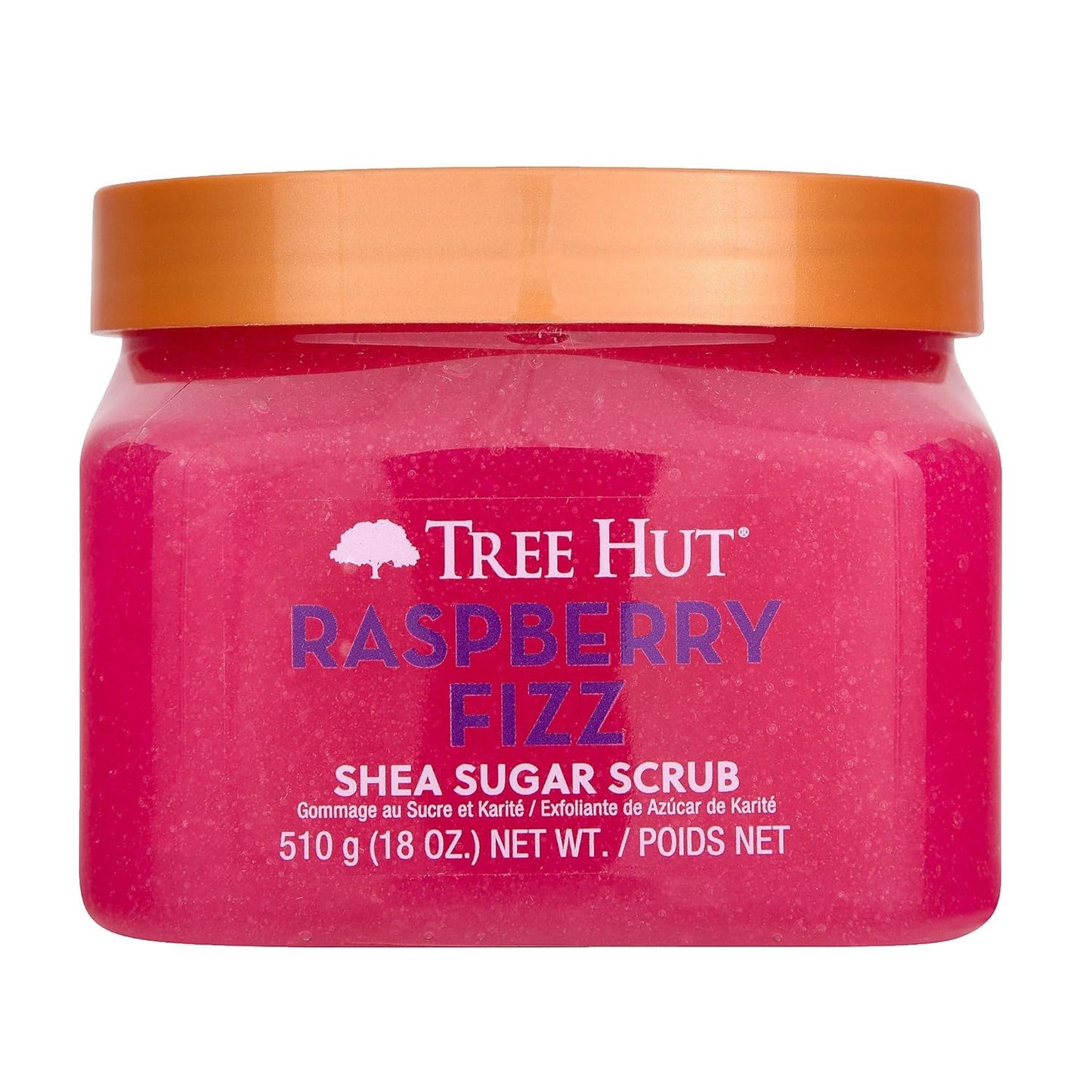 Tree Hut Raspberry Fizz Shea Sugar Scrub, Exfoliating, Hydrating & Moisturizing Body Scrub with Shea Butter & Nourishing Essential Oils, Smooth & Soften Skin, 18 oz