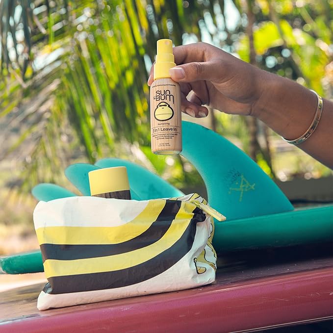 Sun Bum Hair Care Travel Essentials Kit - Revitalize Your Hair With Revitalizing Shampoo, Conditioner, and 3-in-1 Leave In Treatment - Includes Aloha Collection Travel Pouch