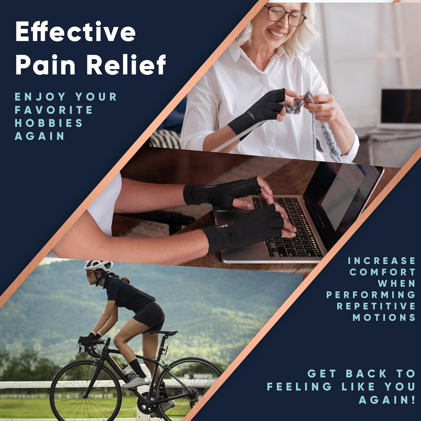 Copper Compression Arthritis Gloves | Fingerless Arthritis Carpal Tunnel Pain Relief Gloves For Men & Women | Hand Support Wrist Brace For Rheumatoid, Tendonitis, Swelling, Crocheting 2 Pairs Black XL