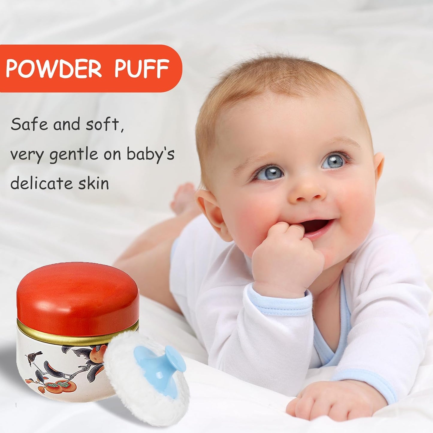 Powder Puff and Container for Body Dusting Powder Case with Puff for Baby and Women(Persimmon)