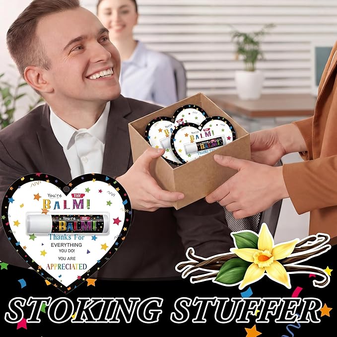 30 Pack Employee Teacher Appreciation Gifts Bulk Lip Balm Teacher Employee Staff Team Thank You Gifts You're the Balm Heart Volunteer Nurse Appreciation Party Favor for Women Men Coworker