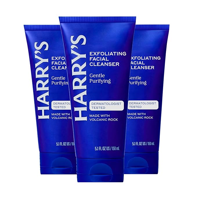 Harry's Exfoliating Face Wash for Men, Gentle Facial Skin Care Products with Volcanic Rock Exfoliant, Dermatologist Tested, 5.1 Fl. Oz, 3 Pack