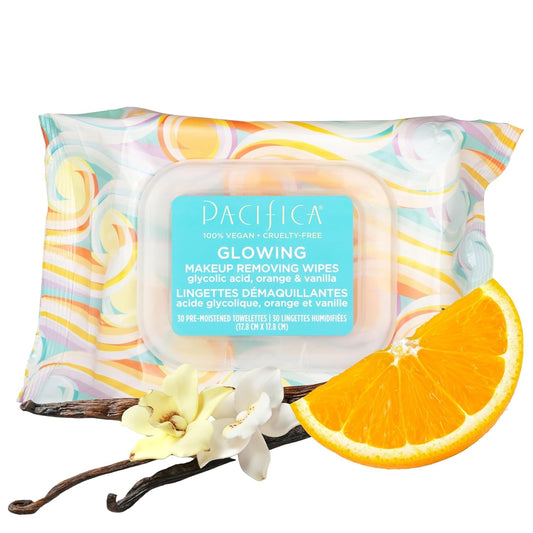 Pacifica Makeup Remover Face Wipes - Daily Facial Cleansing & Exfoliating Towelettes - Biodegradable - Organic - w/ Gycolic Acid - Clean Beauty Vegan & Cruelty-Free Dermatologist Tested 30 Count