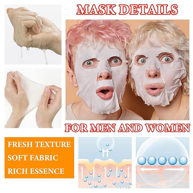 10 Pack Variety Facial Sheet Masks Skin Care Set, Hydrating Bulk Sheet Face Masks Skincare Gifts Set for Women Men, Long Lasting Moisturizing Face Mask Skincare for All Skin Type（C6)