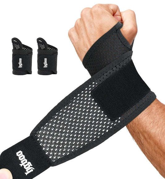 2-Pack Ultra-Thin Wrist Braces, Breathable Comfort Mesh Fabric Support for Pain Relief - Ideal for Carpal Tunnel, Tendonitis, Sports, Fitness and Daily Use - Adjustable Wrist Support (Black)