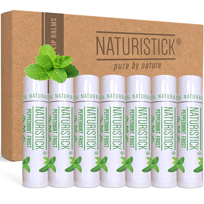 Naturistick Natural Beeswax Lip Balm 7-Pack | Peppermint | Standard 0.15 oz Tubes
