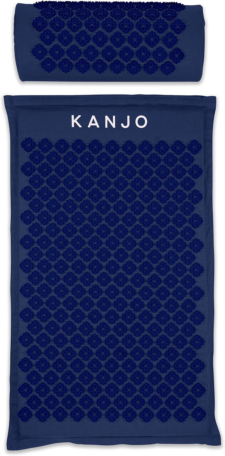 Kanjo Acupressure Mat and Pillow Set for Back Pain Relief & Neck Pain Relief, with Pressure Points for Muscle Pain Relief with Travel Bag - Navy
