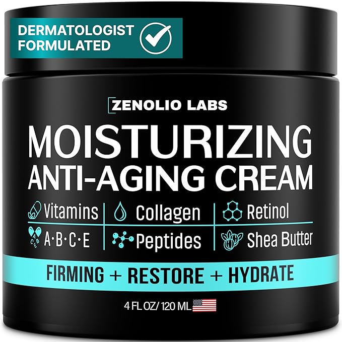 Mens Face Moisturizer Cream - Anti Aging & Wrinkle Face Cream - Mens Facial Moisturizer - Retinol, Collagen, Peptides, Vitamins E & A - Facial Skin Care - After Shave Lotion - Day & Night – 4 oz
