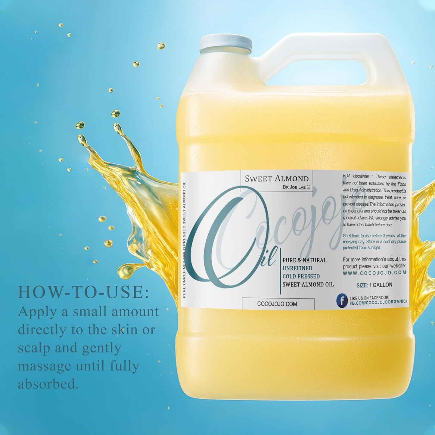 Sweet Almond Oil 1 Gallon 100% Pure Natural Cold Pressed Unrefined Extra Virgin 128 fl oz - for Hair Skin Body Nail and Beard Carrier Oil for Essential Oils - Moisturizing, Hydrating, & Nourishing