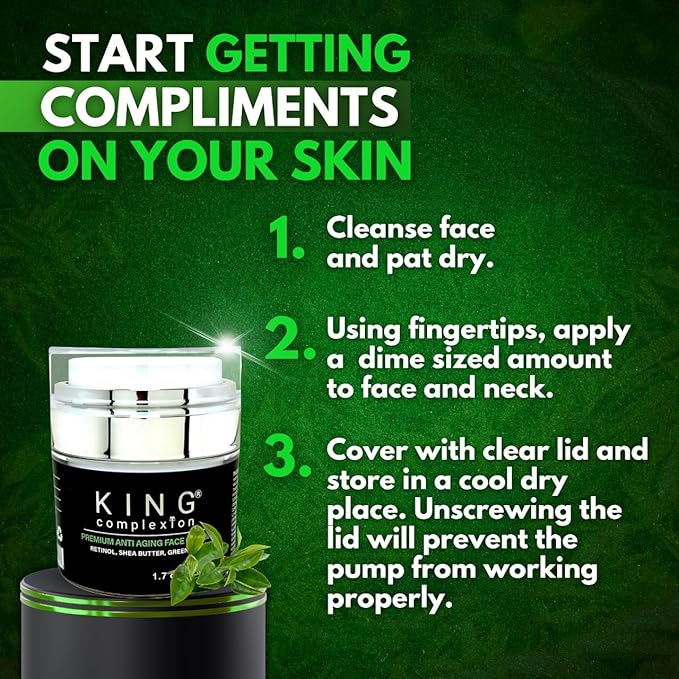 KING Complexion Mens Anti Aging Face Cream with Retinol – Organic Skin Care Face Moisturizer with Shea Butter – Non Greasy – Clean Ingredients, Lightweight – All Skin Types – Black Owned (1.7 oz)