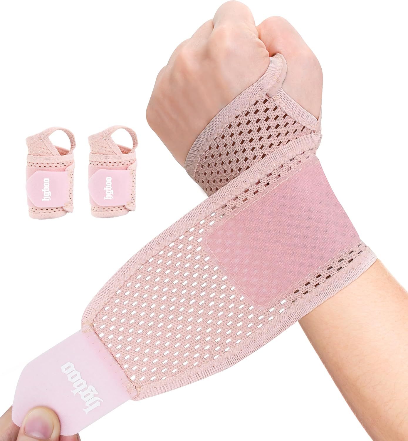 2-Pack Ultra-Thin Wrist Braces, Breathable Comfort Mesh Fabric Support for Pain Relief - Ideal for Carpal Tunnel, Tendonitis, Sports, Fitness and Daily Use - Adjustable Wrist Support (Pink)