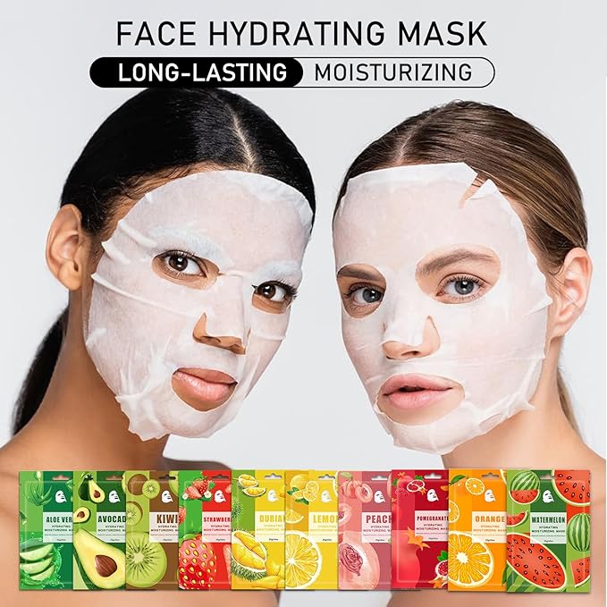 Face Masks Skincare,Hydrating Sheet Masks,Collagen Night Wrapping Mask,Facial Mask for Men&Women,with Collagen Essence and Fruit Extracts,Nourishing and Moisturizing for All Skin Types 20 Pack B12
