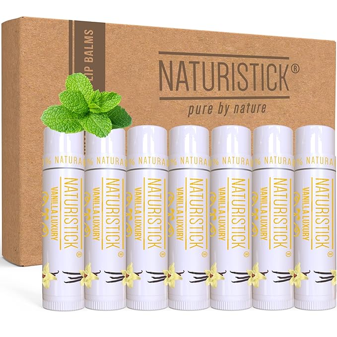 Naturistick Natural Beeswax Lip Balm 7-Pack | Vanilla | Standard 0.15 oz Tubes