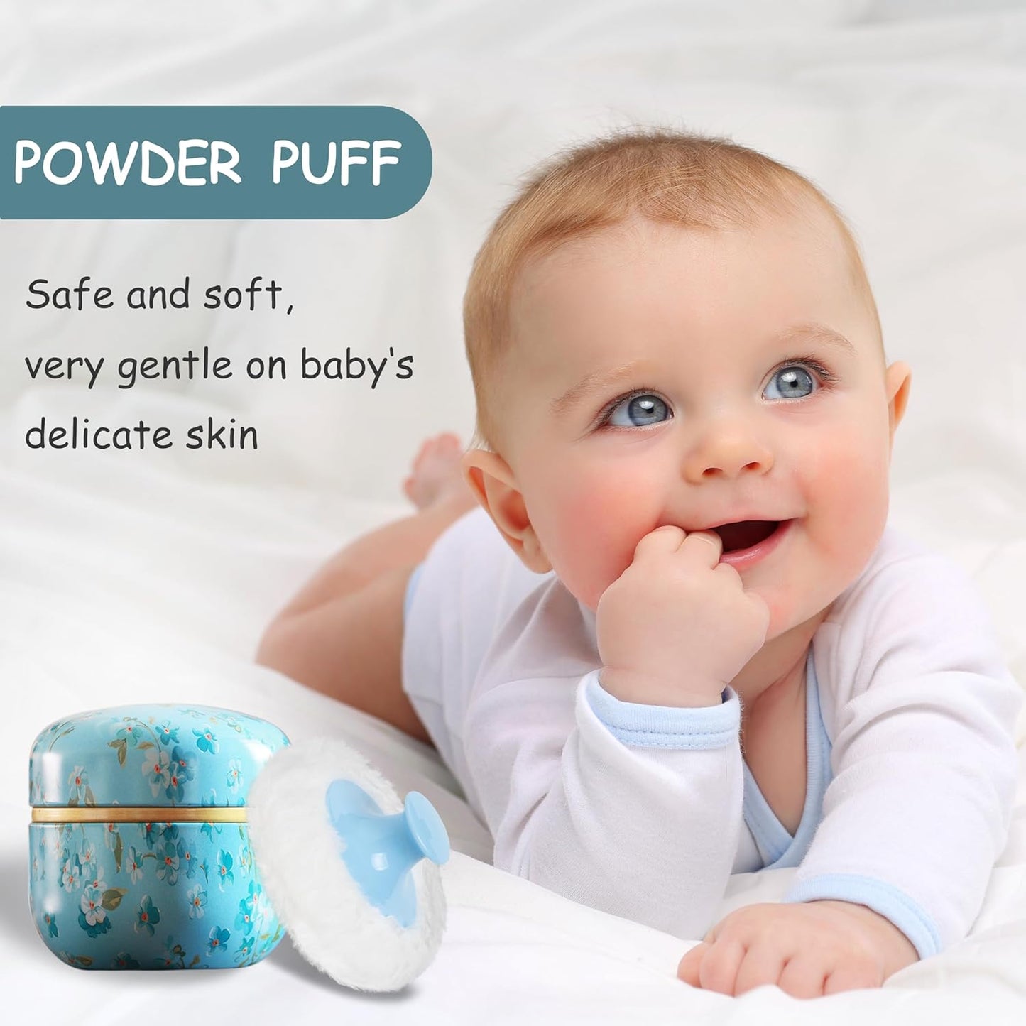 Powder Puff and Powder Container for Body Dusting Powder Case with Puff for Baby and Women,Loose Powder Containers with Puff for Travel (Blue flower1.0)