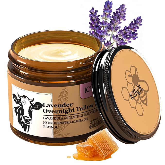 Lavender Grass-Fed Beef Tallow Balm for Men - Whipped Tallow Face Moisturizer & Beard Balm with Manuka Honey - Natural After Shave Care for Dry & Sensitive Skin, 2.1 oz