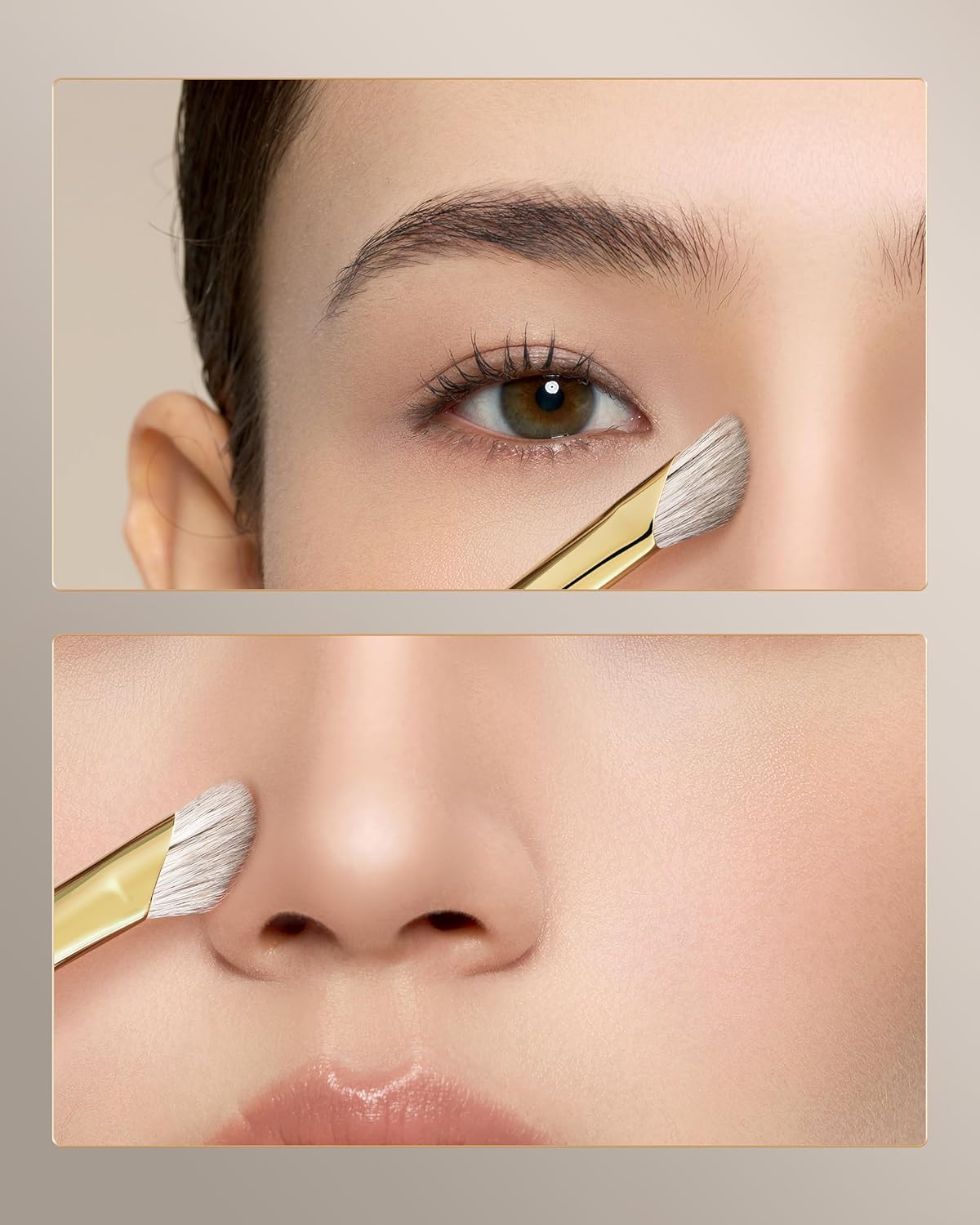 Desert Oak Series Pro Nose Sculptor - Arctic Fluff Hybrid Bristles for Nasal Contouring, Wide Angled Nose Brush, Bubinga Handle (CM 197)