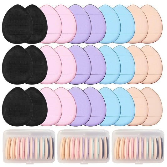 ‌30 Pcs Mini Powder Puffs & mini makeup sponge Set - setting powder puff, Dual-Use (Dry/Wet) for Foundation, Concealer & Eyeshadow - Soft, powder puffs &makeup puff Makeup Sponges with Storage Box
