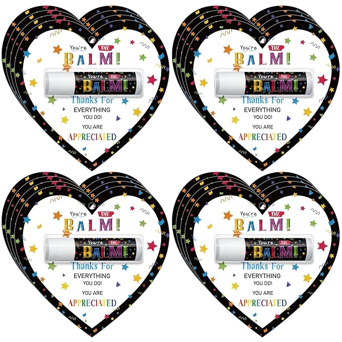 15 Pack Employee Teacher Appreciation Gifts Bulk Lip Balm Teacher Employee Staff Team Thank You Gifts You're the Balm Heart Volunteer Nurse Appreciation Party Favor for Women Men Coworker