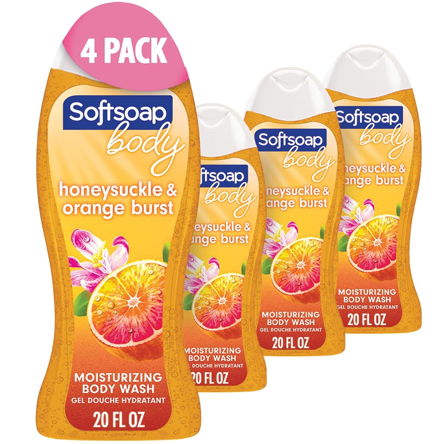 Softsoap Body Wash, Honeysuckle & Orange Burst Body Wash, 20 Ounce, 4 Pack