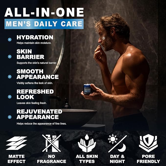 Mens Face Moisturizer Cream - Anti Aging Cream with Retinol, Collagen & Hyaluronic Acid Lightweight After Shave Lotion for Men - Hydrating, Firming & Wrinkle Repair - Day & Night Facial Men Skin Care