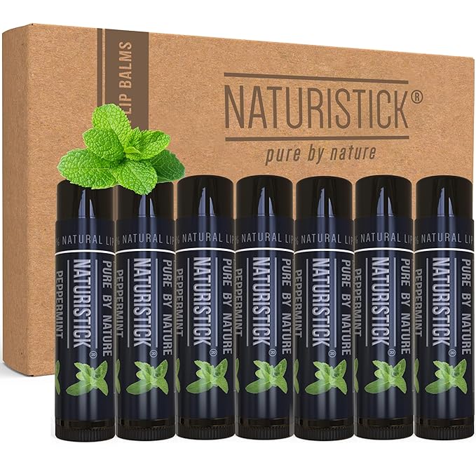 Naturistick Natural Beeswax Lip Balm 7-Pack | Peppermint – Black Tubes | Standard 0.15 oz Tubes