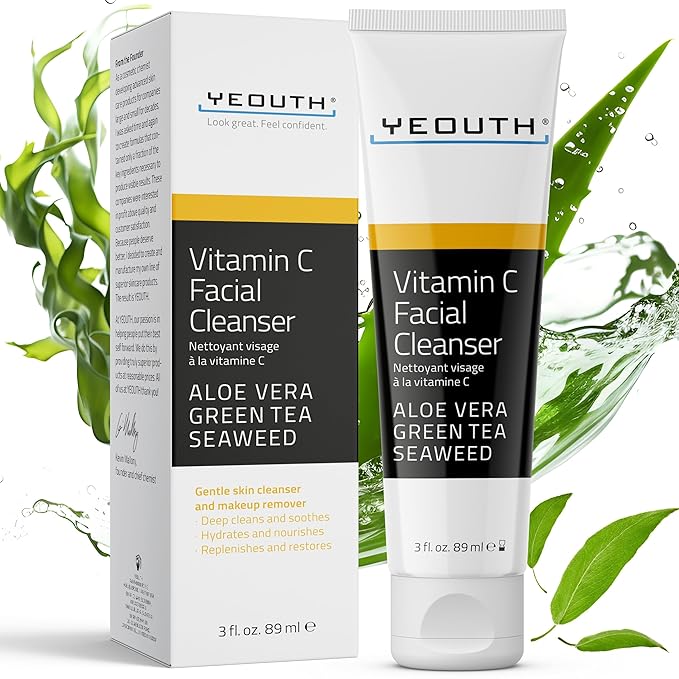 YEOUTH Vitamin C Cleanser for Face Wash, Hydrating Gentle Facial Cleanser, Face Wash for Men and Women 3 fl oz