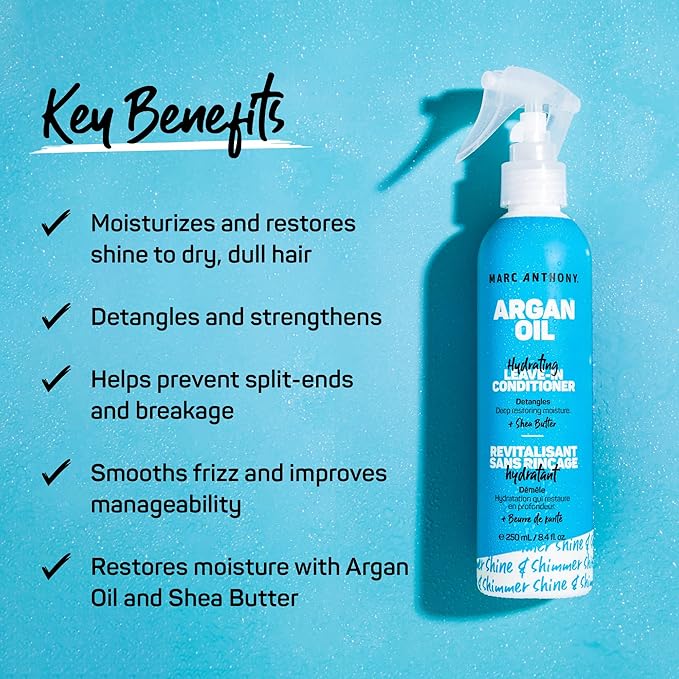 Marc Anthony Argan Oil Leave-In Conditioner - Lightweight Hydrating Conditioner for All Hair Types, Moisturizes, Strengthens & Detangles for Softer, Smoother Hair - Prevents Split-Ends & Breakage