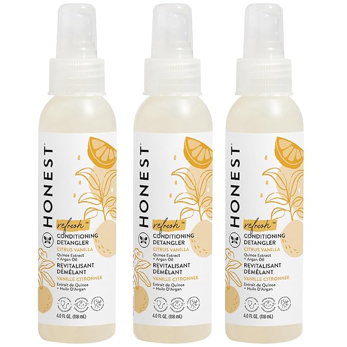 The Honest Company Conditioning Hair Detangler 3-Pack Leave-in Conditioner and Fortifying Spray, Tear Free Cruelty-Free, Hypoallergenic, Citrus Vanilla Refresh, 4 fl oz, pack of 3