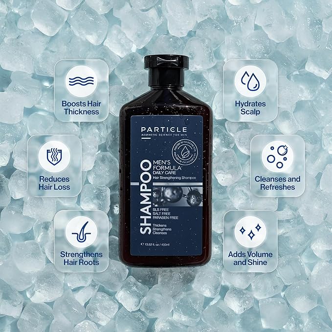 Particle Hair Thickening Shampoo for Men, Men’s Shampoo, Cleansing Formula Made with Biotin, Capixyl, Redensyl, Ginseng and Green Tea Extract for Hair Strength Support, Paraben Free, 400 mL