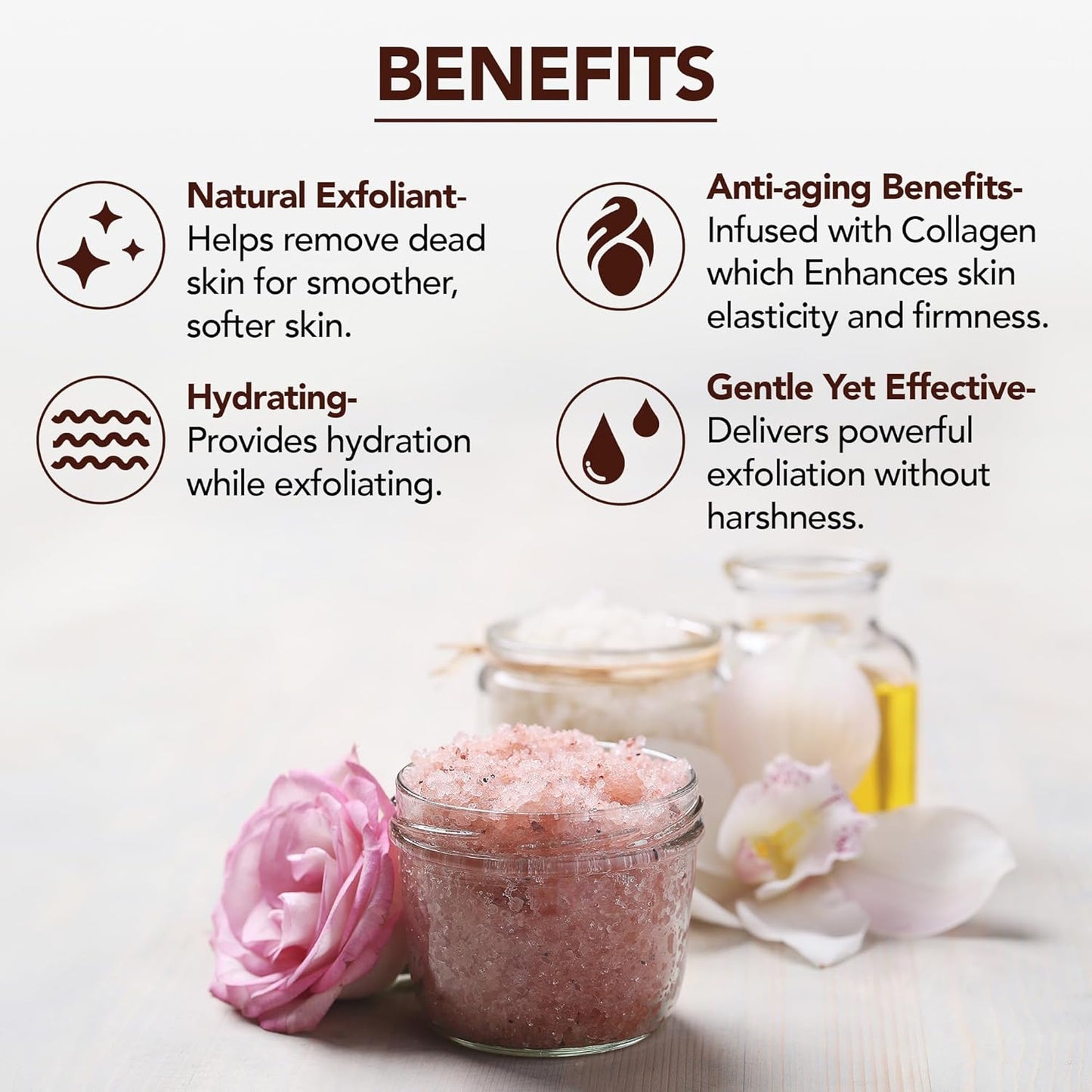 MAJESTIC PURE Himalayan Pink Salt Body Scrub with Collagen and Sweet Almond Oil | Exfoliating Scrub for Skin Care, Stretch Marks, Acne, Cellulite | 10 oz