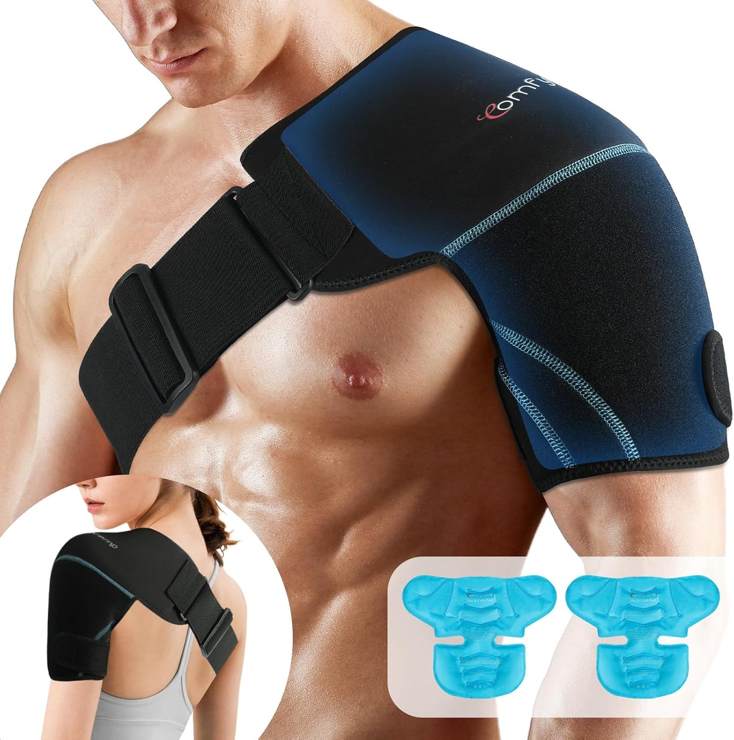 Comfytemp Shoulder Brace Ice Pack Wrap, FSA Eligible HSA Approved Item, Gel Cold Compression Sleeve for Injuries Reusable Arm Rotator Cuff Pain Relief, Physical Therapy Recovery Gift Men Women Elderly