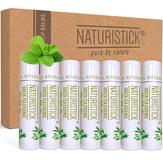 Naturistick Natural Beeswax Lip Balm 7-Pack | Green Tea | Standard 0.15 oz Tubes